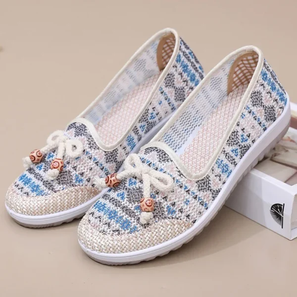 Fashion Embroidered Linen Shoes for Women New Ethnic Style Non-slip Comfort Loafers Ladies Bowknot Soft Flats Zapatos De Mujer