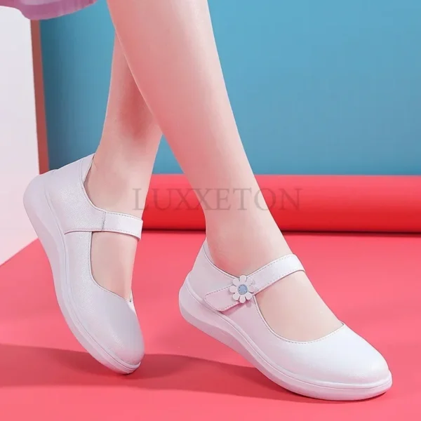 Women Slip on Lolita Shoes Leather Mary Jane Nurse Shoes Women White Flat Versatile Shoes Kawaii Designer Spring Summer - Image 4