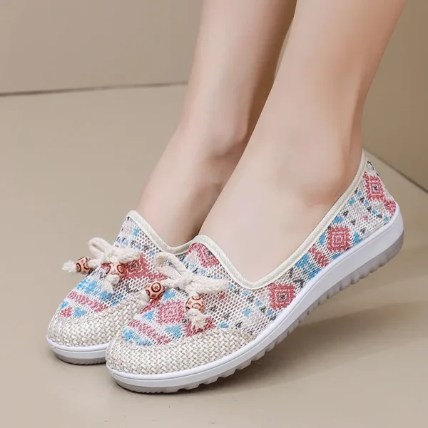 Fashion Embroidered Linen Shoes for Women New Ethnic Style Non-slip Comfort Loafers Ladies Bowknot Soft Flats Zapatos De Mujer - Image 4